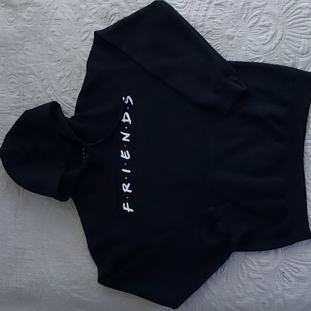 F.R.I.E.N.D.S. Sz Sm.  Black Longsleeve Hoodie w Front Center Pocket